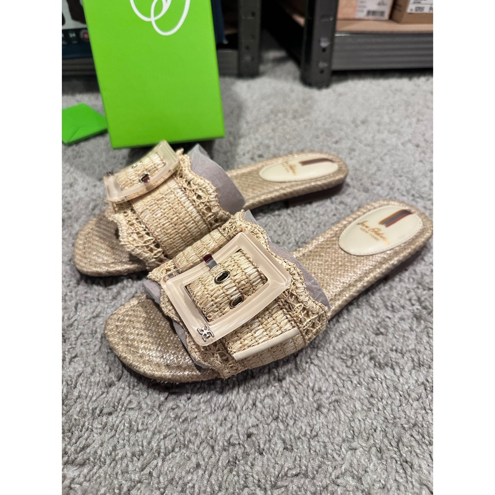 Sam Edelman Beige Woven Buckle Slide Sandals